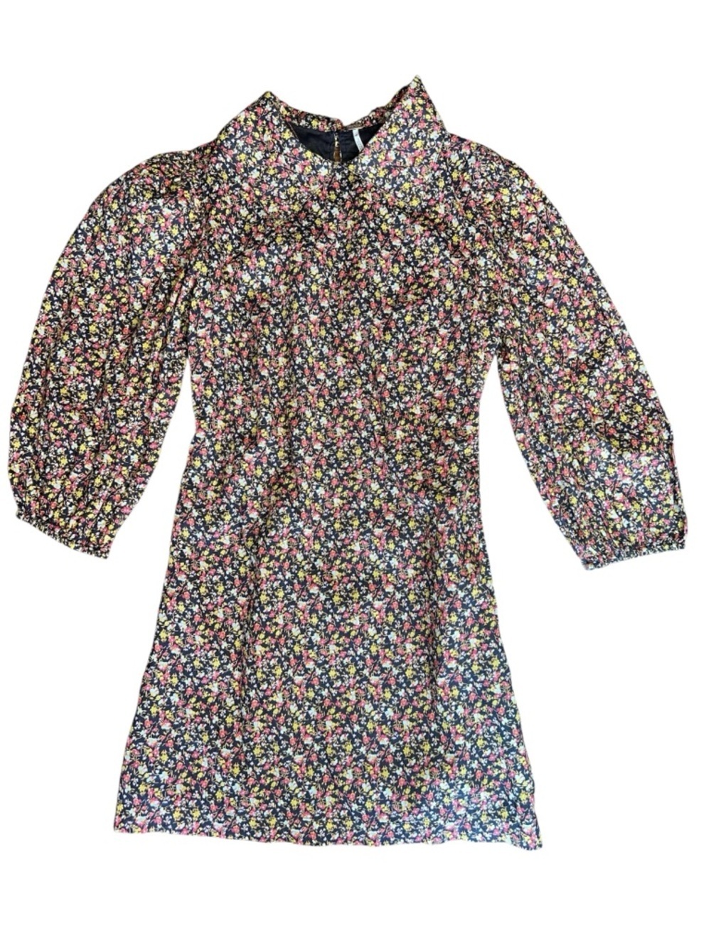 Free People Size 2 Brown Retro Collared Floral Cotton Mini Dress
